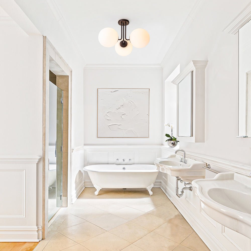 3-Light Flush Mount Ceiling Light – Opal Glass Globe Fixture – Dimmable Design – Modern Ceiling Lighting 2