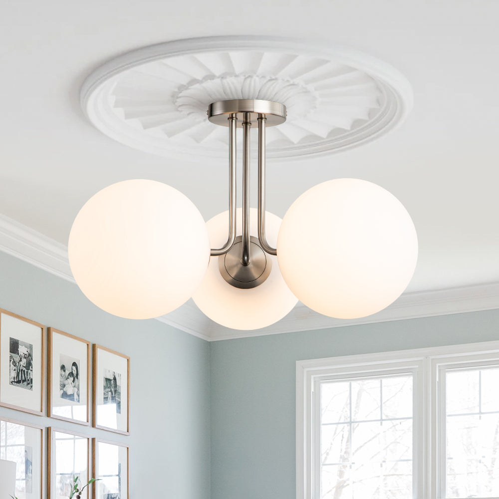3-Light Flush Mount Ceiling Light – Opal Glass Globe Fixture – Dimmable Design – Modern Ceiling Lighting 4