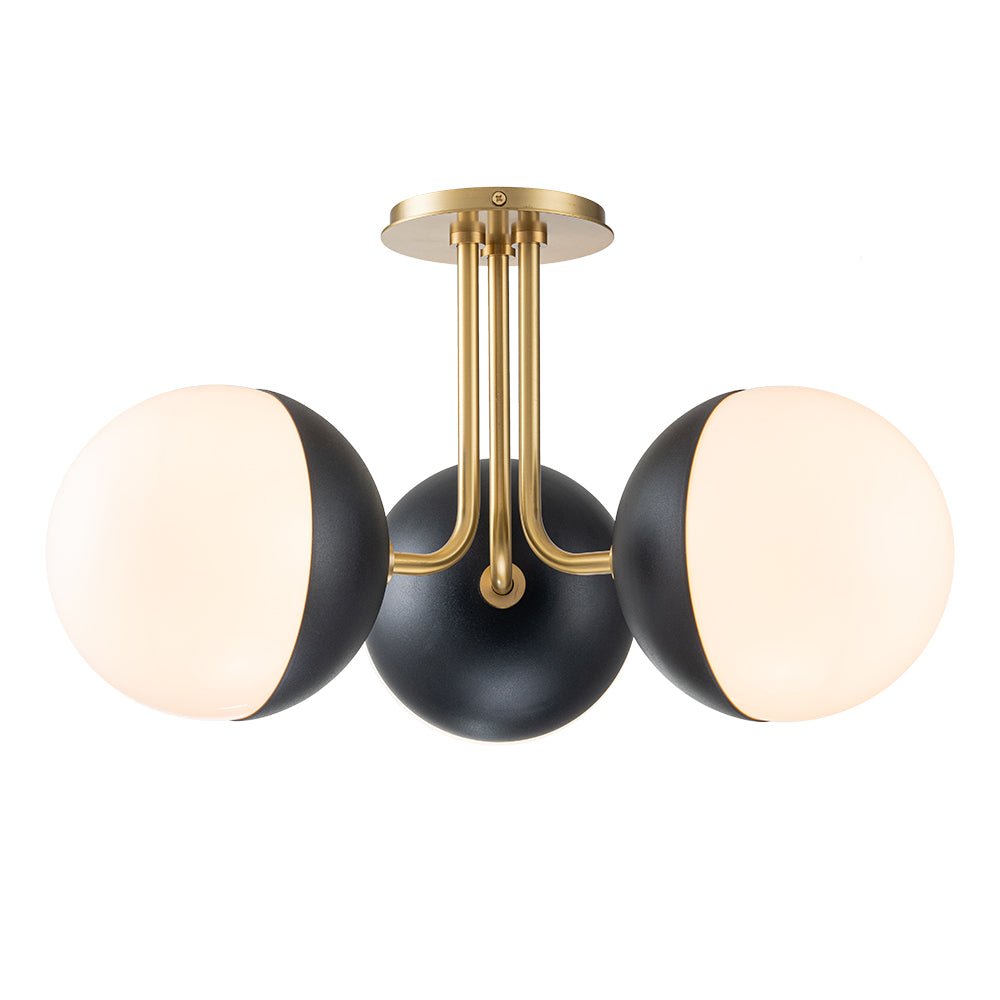 3-Light Semi-Flush Mount Ceiling Light – Milky Glass Globe Shades – Curved Arm Design – Ceiling Light Fixture 4