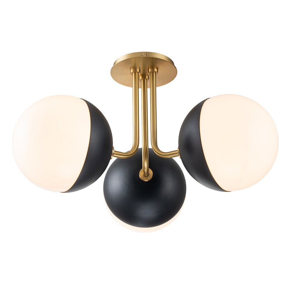 3-Light Semi-Flush Mount Ceiling Light – Milky Glass Globe Shades – Curved Arm Design – Ceiling Light Fixture 5