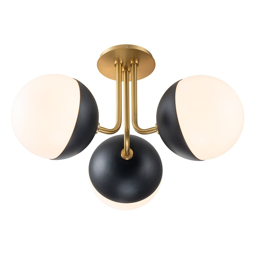 3-Light Semi-Flush Mount Ceiling Light – Milky Glass Globe Shades – Curved Arm Design – Ceiling Light Fixture 6