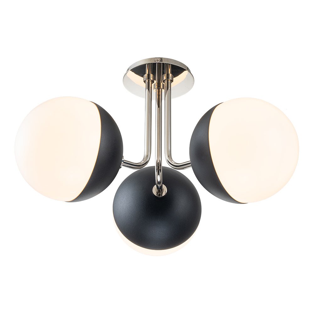3-Light Semi-Flush Mount Ceiling Light – Milky Glass Globe Shades – Curved Arm Design – Ceiling Light Fixture 9