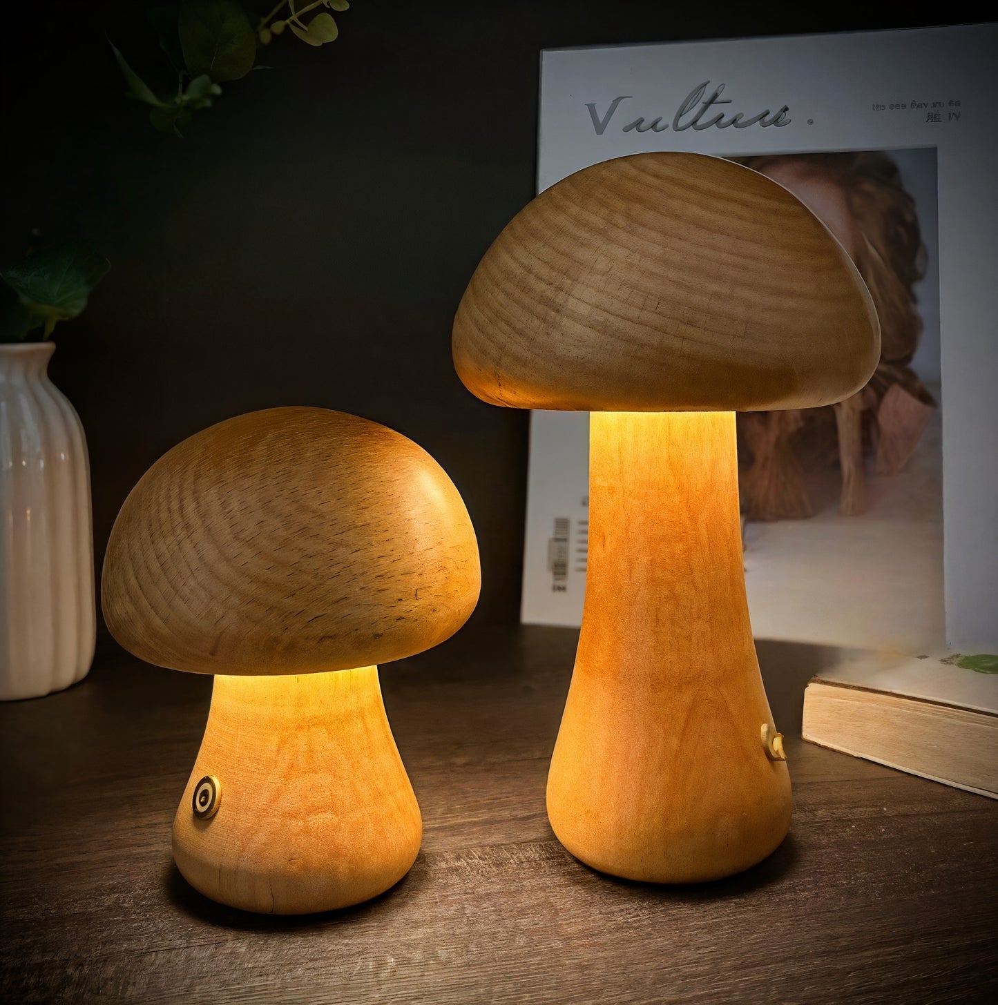 Wooden Mushroom Bedside Lamp