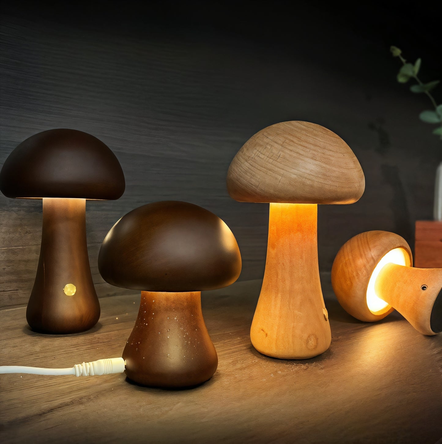 Wooden Mushroom Bedside Lamp