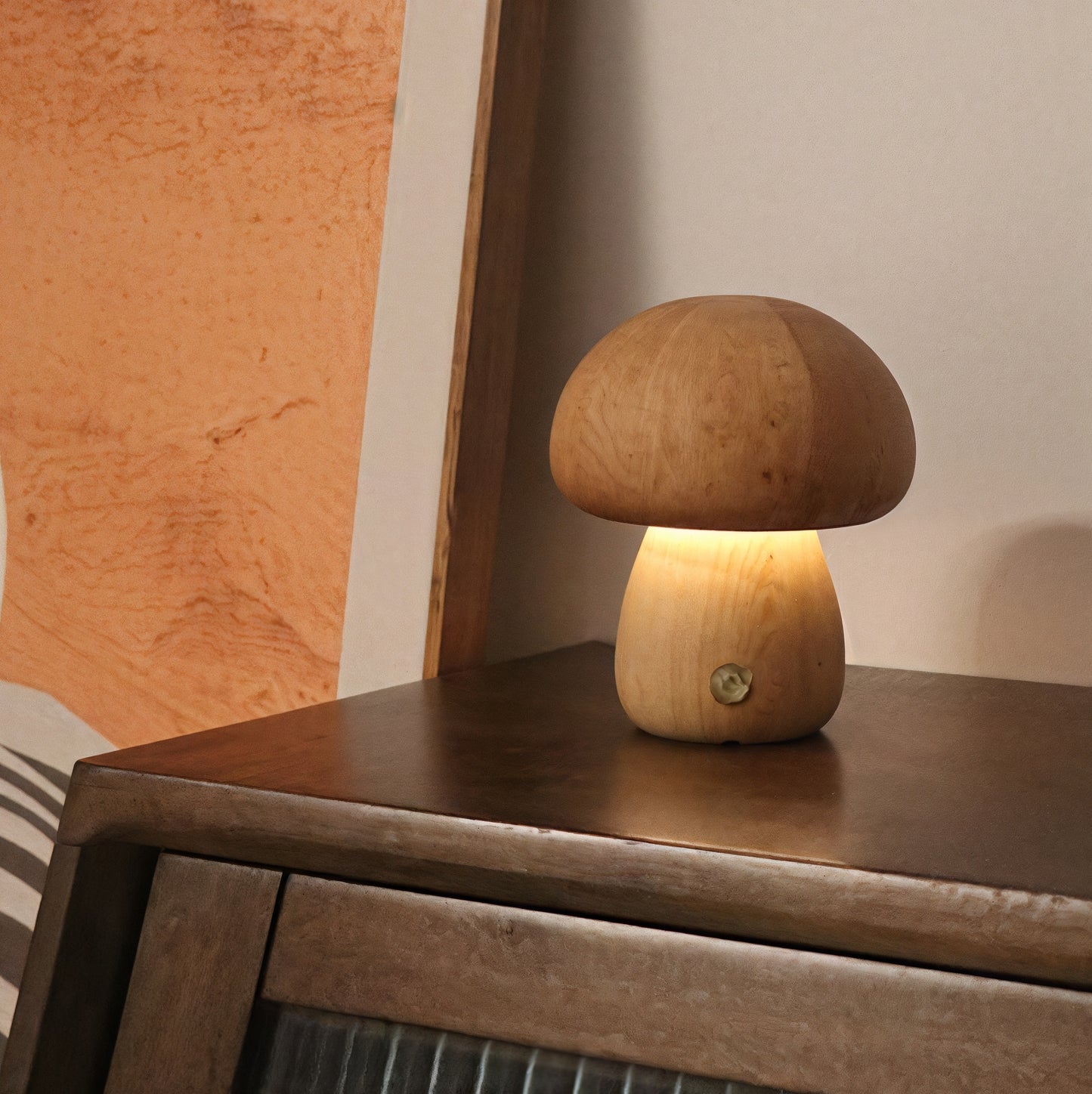 Wooden Mushroom Bedside Lamp
