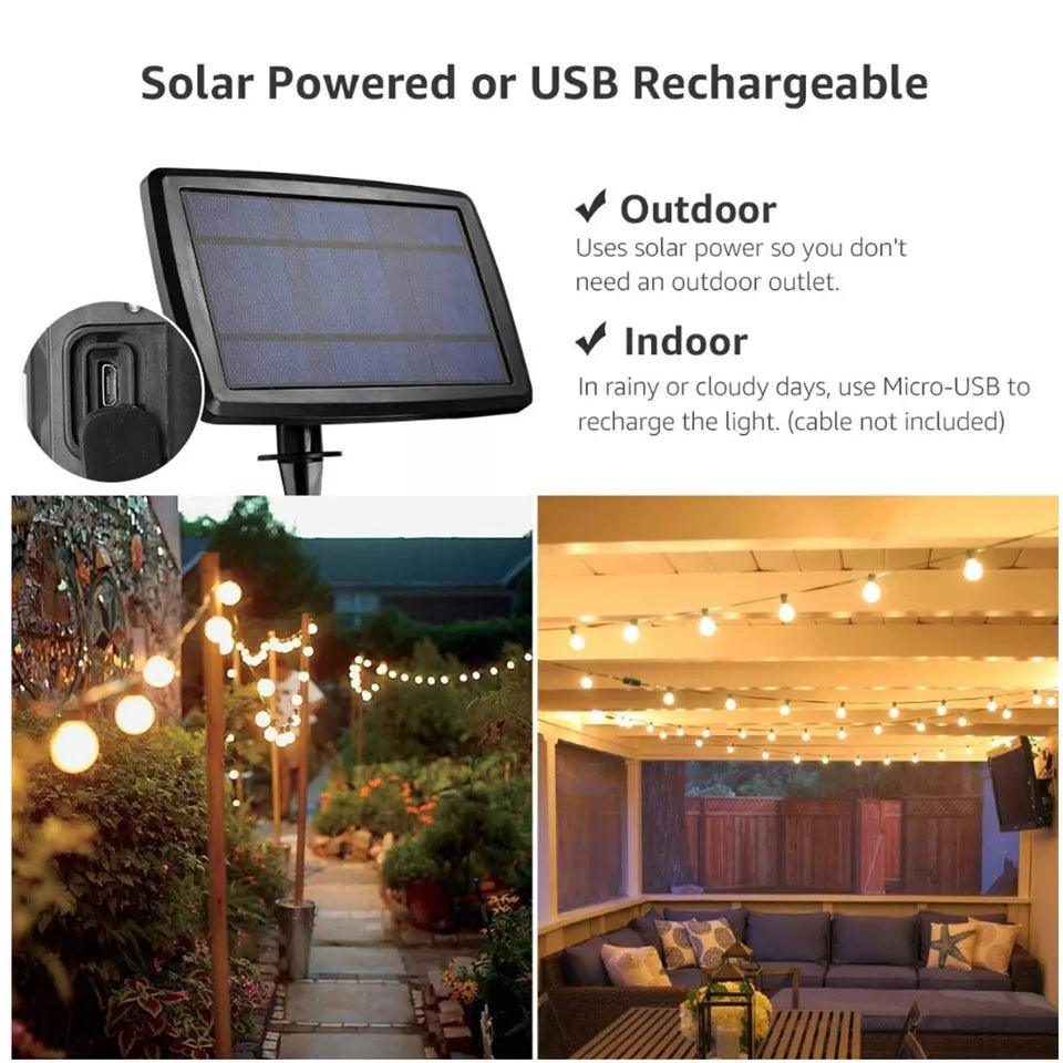 LED Festoon Globe String Lights – Solar Powered – USB Dual Power – Outdoor String Lights 5
