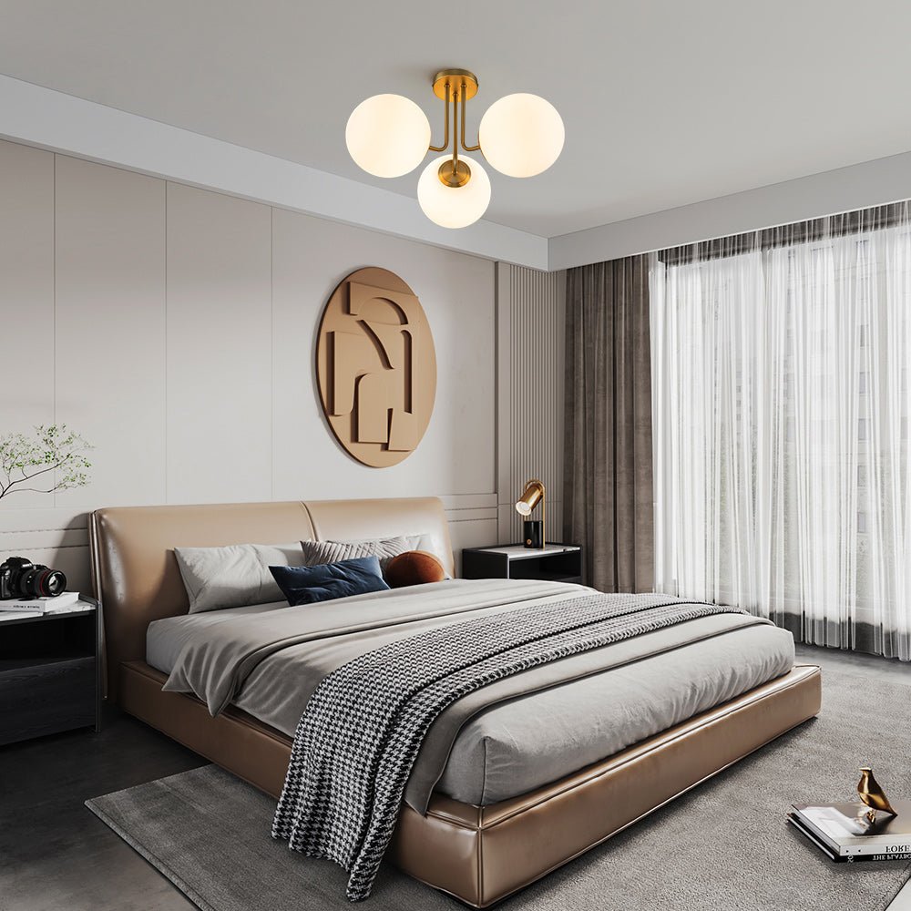 3-Light Flush Mount Ceiling Light – Brass Finish Frosted Glass Globes – LED Ceiling Light Fixture – Modern Indoor Lighting 4