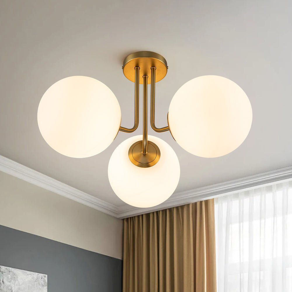 3-Light Flush Mount Ceiling Light – Brass Finish Frosted Glass Globes – LED Ceiling Light Fixture – Modern Indoor Lighting 5