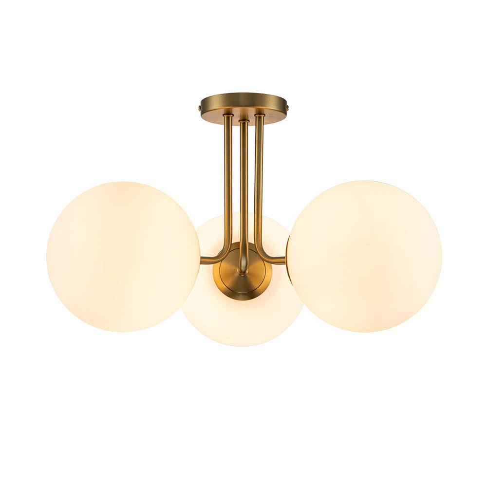 3-Light Flush Mount Ceiling Light – Brass Finish Frosted Glass Globes – LED Ceiling Light Fixture – Modern Indoor Lighting 6