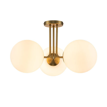 3-Light Flush Mount Ceiling Light – Brass Finish Frosted Glass Globes – LED Ceiling Light Fixture – Modern Indoor Lighting 6