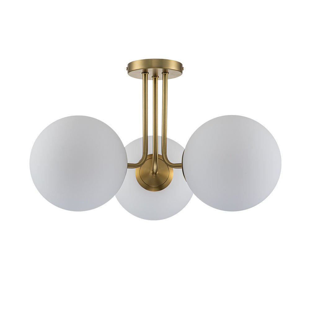 3-Light Flush Mount Ceiling Light – Brass Finish Frosted Glass Globes – LED Ceiling Light Fixture – Modern Indoor Lighting 7