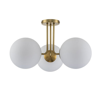 3-Light Flush Mount Ceiling Light – Brass Finish Frosted Glass Globes – LED Ceiling Light Fixture – Modern Indoor Lighting 7