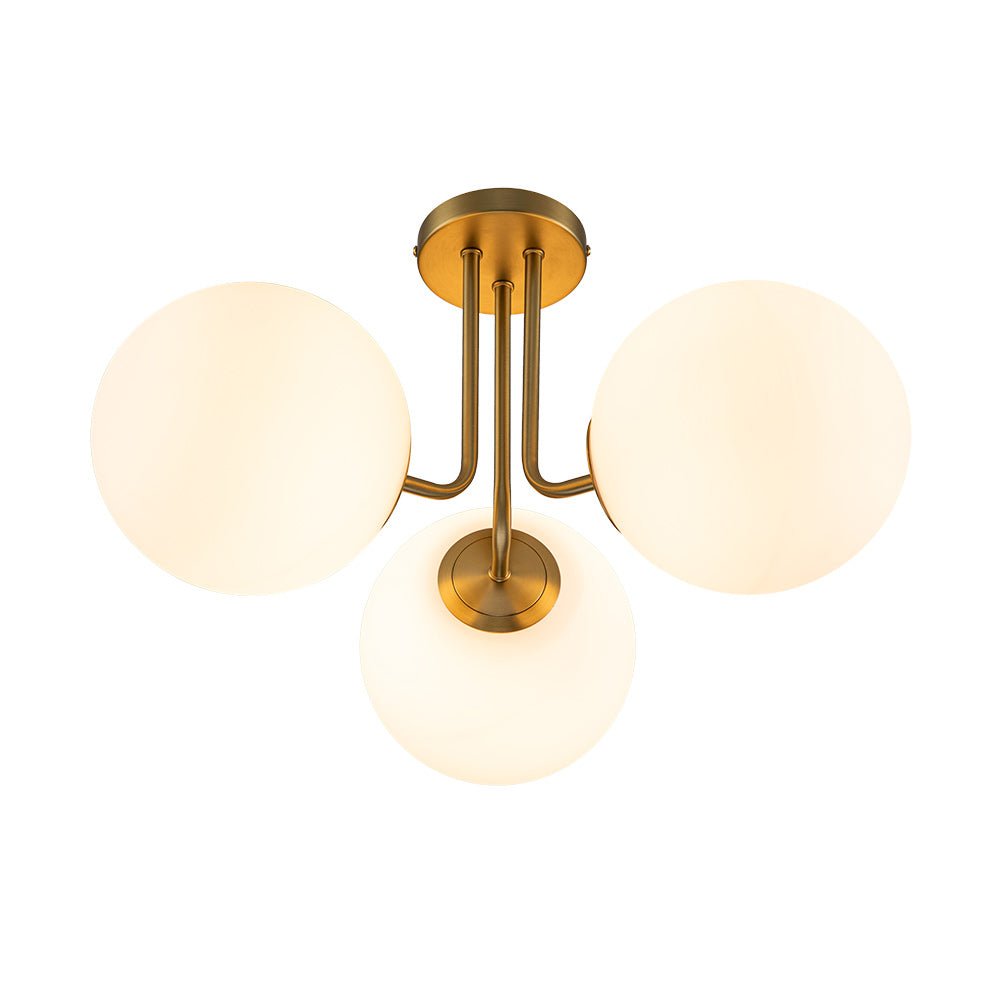 3-Light Flush Mount Ceiling Light – Brass Finish Frosted Glass Globes – LED Ceiling Light Fixture – Modern Indoor Lighting 8