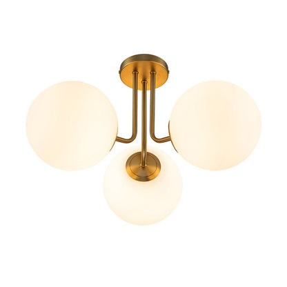 3-Light Flush Mount Ceiling Light – Brass Finish Frosted Glass Globes – LED Ceiling Light Fixture – Modern Indoor Lighting 8
