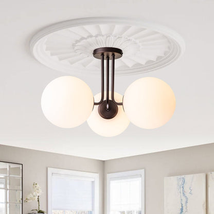3-Light Flush Mount Ceiling Light – Opal Glass Globe Fixture – Dimmable Design – Modern Ceiling Lighting 1