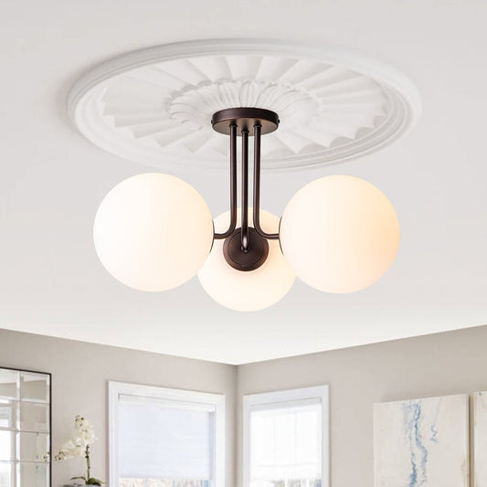 3-Light Flush Mount Ceiling Light – Opal Glass Globe Fixture – Dimmable Design – Modern Ceiling Lighting 1