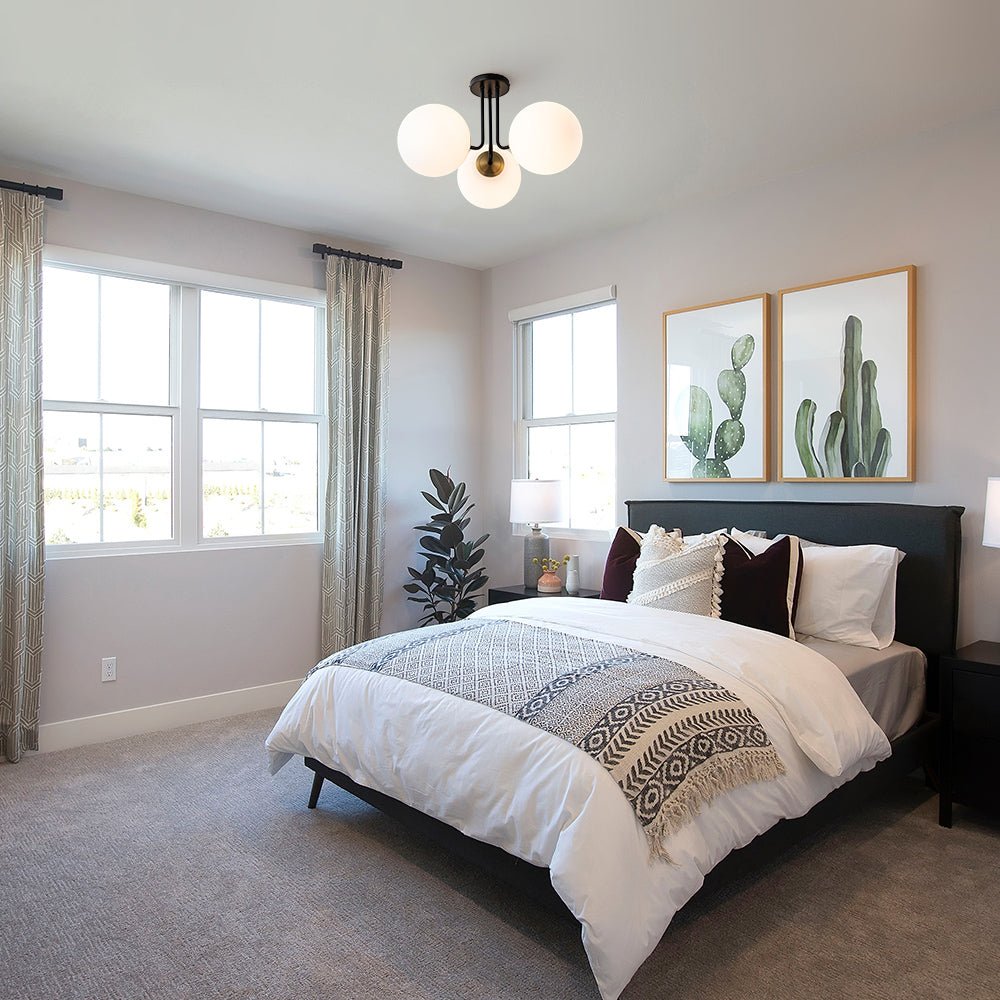 3-Light Flush Mount Ceiling Light – Opal Glass Globe Fixture – Dimmable Design – Modern Ceiling Lighting 6