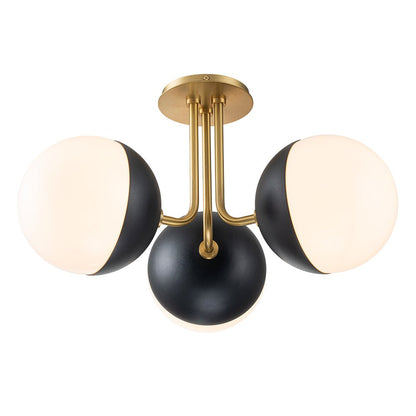 3-Light Semi-Flush Mount Ceiling Light – Milky Glass Globe Shades – Curved Arm Design – Ceiling Light Fixture 5