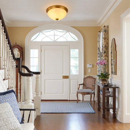 Flush Mount Ceiling Light – Alabaster Glass Shade – Matte Brass Finish – Ceiling Light Fixture 1