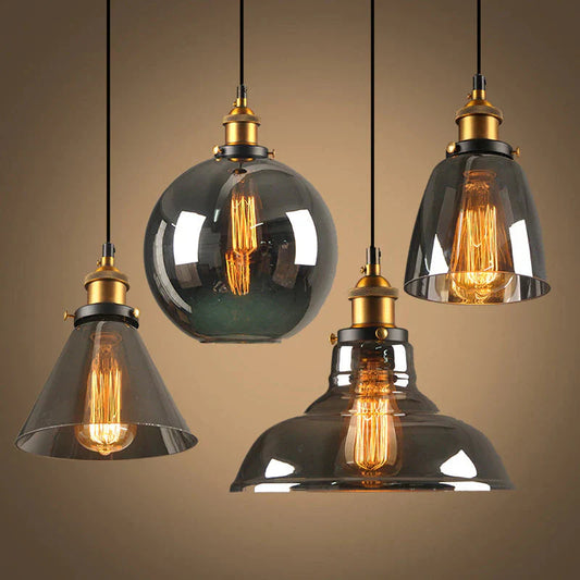Industrial Pendant Light – Smoked Glass Shade – Adjustable Hanging Lights – Home Lighting 1