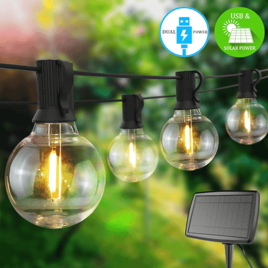 LED Festoon Globe String Lights – Solar Powered – USB Dual Power – Outdoor String Lights 0