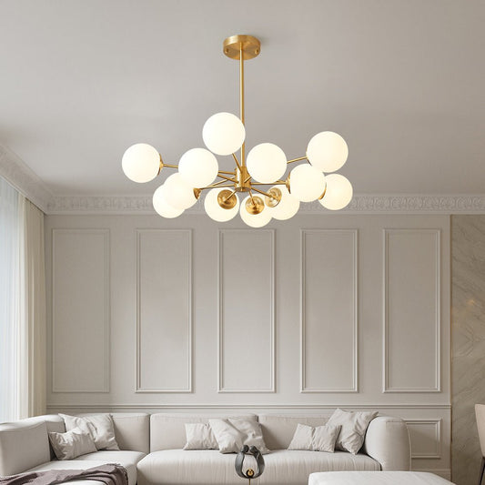 Opal Glass Globe Chandelier – 12-Light Mid-Century Design – Dimmable Fixture – Modern Chandeliers 0