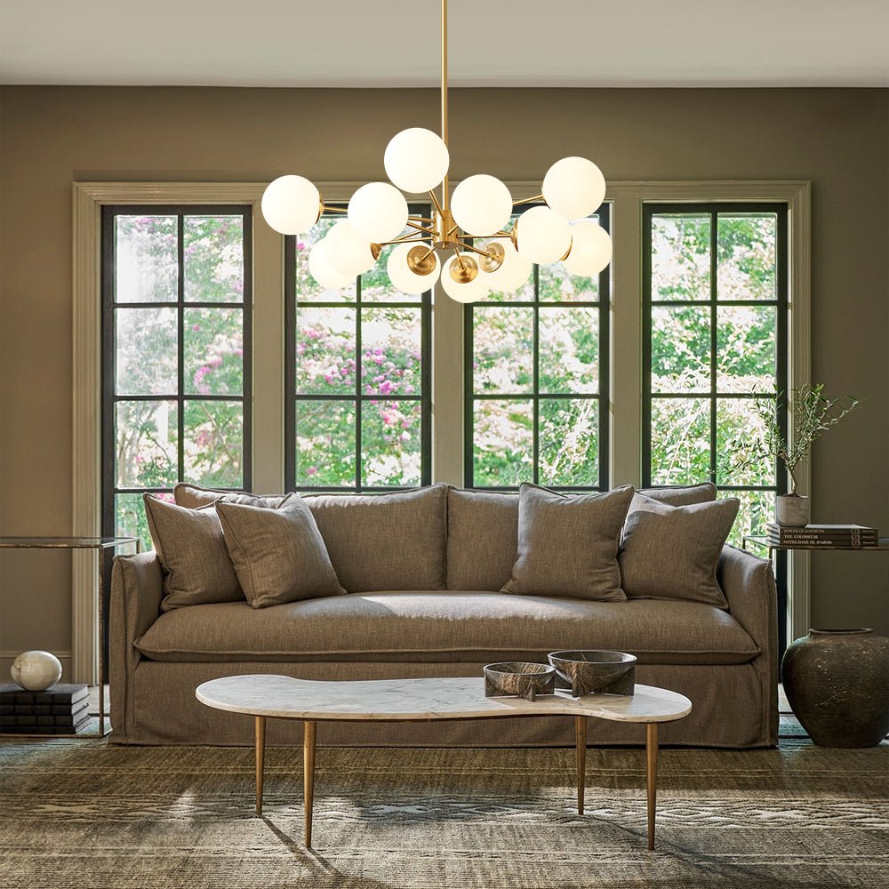 Opal Glass Globe Chandelier – 12-Light Mid-Century Design – Dimmable Fixture – Modern Chandeliers 1
