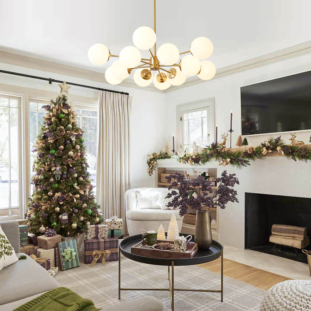 Opal Glass Globe Chandelier – 12-Light Mid-Century Design – Dimmable Fixture – Modern Chandeliers 2