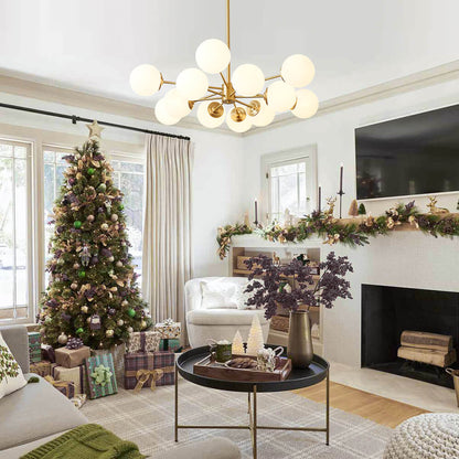 Opal Glass Globe Chandelier – 12-Light Mid-Century Design – Dimmable Fixture – Modern Chandeliers 2