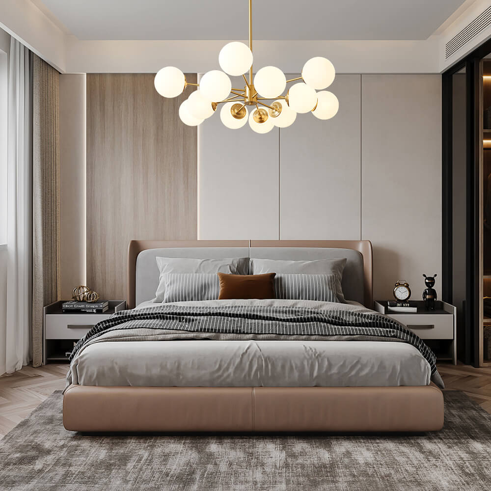 Opal Glass Globe Chandelier – 12-Light Mid-Century Design – Dimmable Fixture – Modern Chandeliers 3