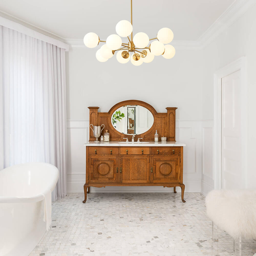 Opal Glass Globe Chandelier – 12-Light Mid-Century Design – Dimmable Fixture – Modern Chandeliers 5