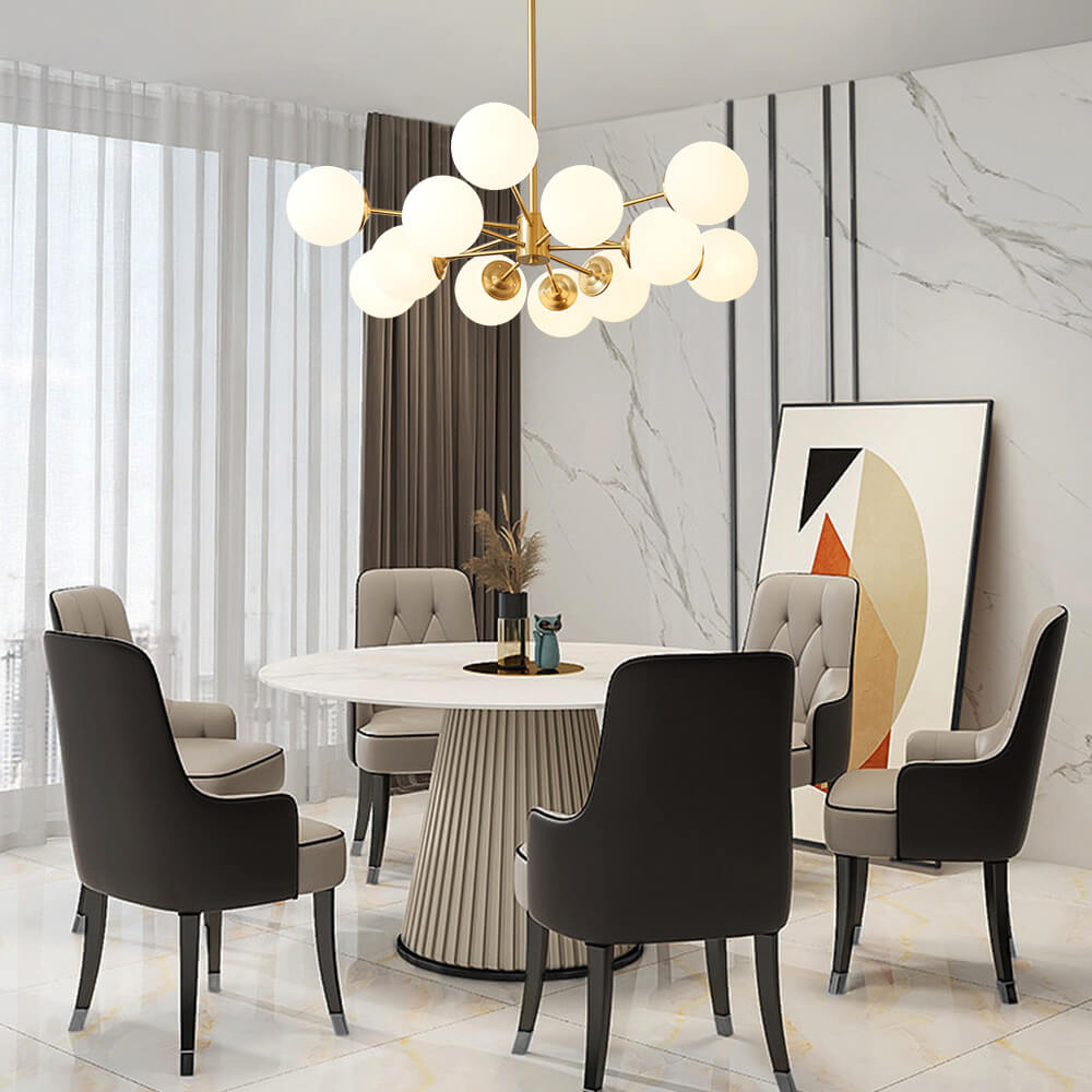 Opal Glass Globe Chandelier – 12-Light Mid-Century Design – Dimmable Fixture – Modern Chandeliers 6