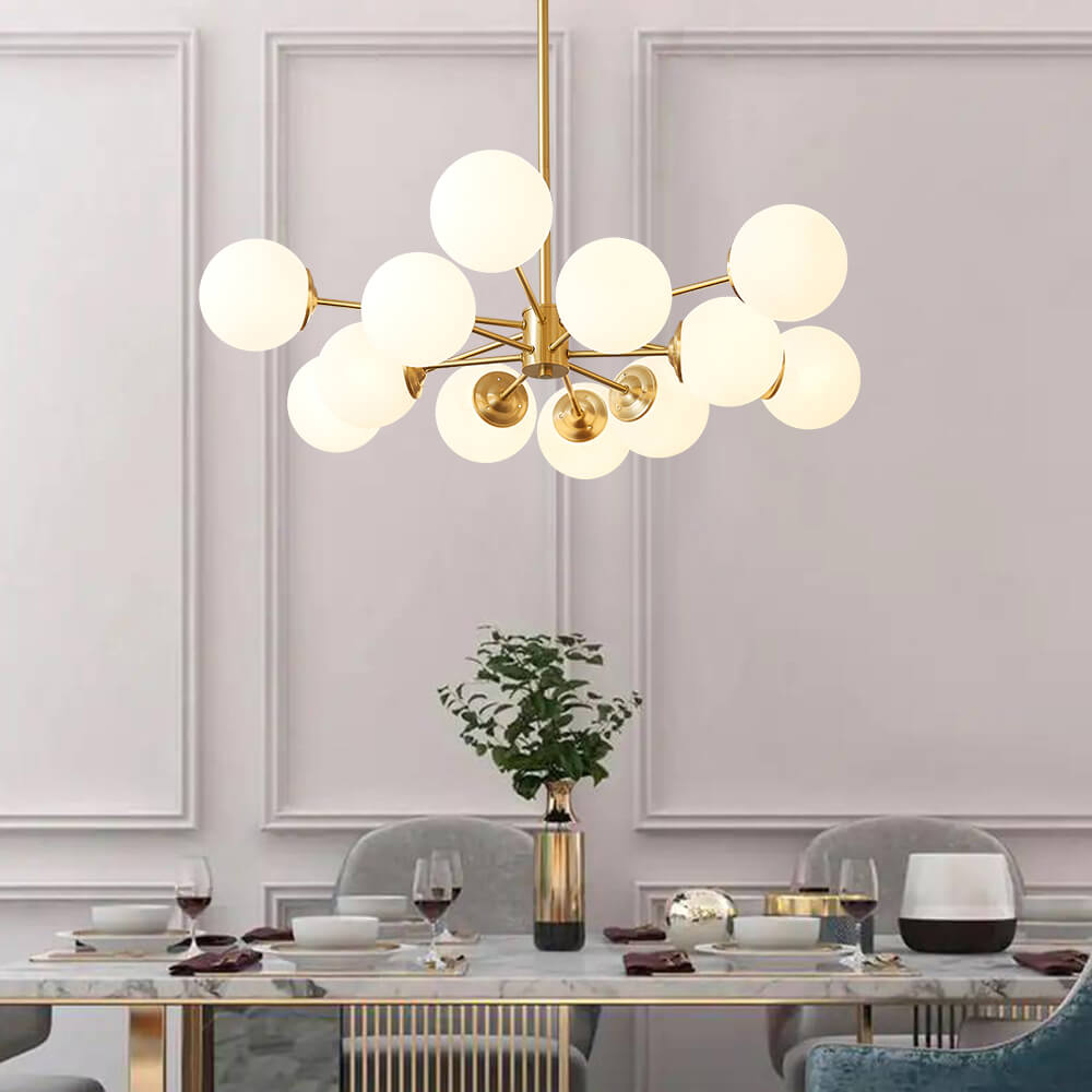 Opal Glass Globe Chandelier – 12-Light Mid-Century Design – Dimmable Fixture – Modern Chandeliers 7