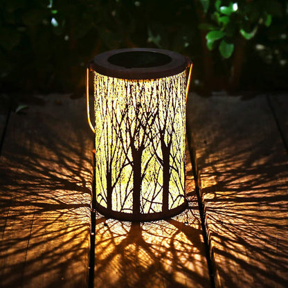 Solar Cylinder Lantern – Art Deco Outdoor Light – Durable Iron Fixture – Solar Garden Lights 0