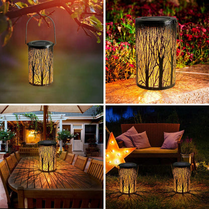 Solar Cylinder Lantern – Art Deco Outdoor Light – Durable Iron Fixture – Solar Garden Lights 5