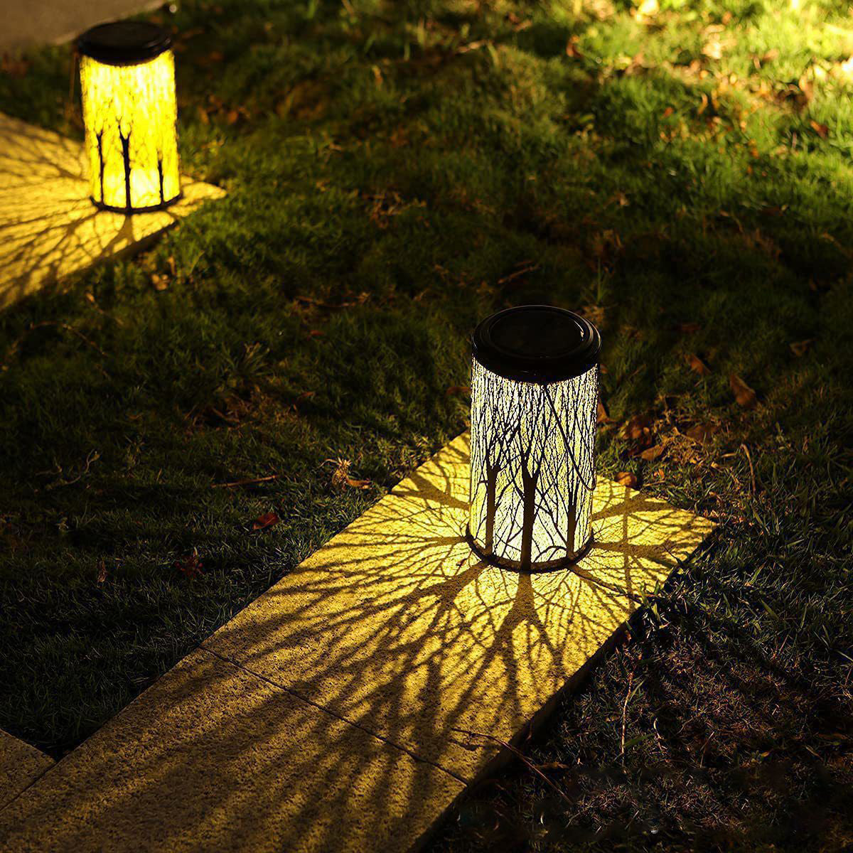 Solar Cylinder Lantern – Art Deco Outdoor Light – Durable Iron Fixture – Solar Garden Lights 7