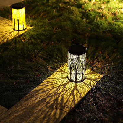 Solar Cylinder Lantern – Art Deco Outdoor Light – Durable Iron Fixture – Solar Garden Lights 7