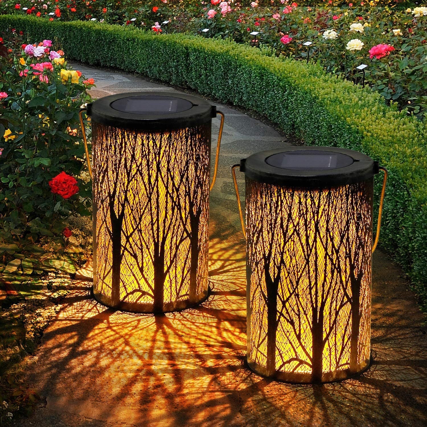 Solar Cylinder Lantern – Art Deco Outdoor Light – Durable Iron Fixture – Solar Garden Lights 9