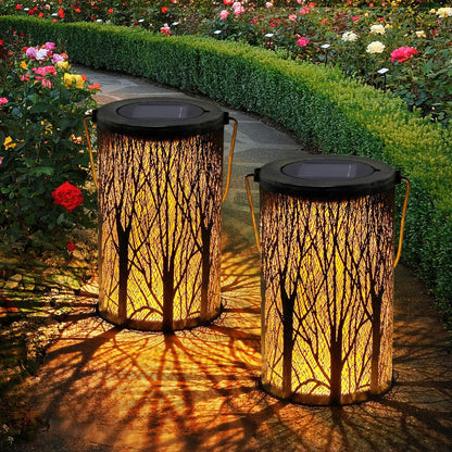 Solar Cylinder Lantern – Art Deco Outdoor Light – Durable Iron Fixture – Solar Garden Lights 9