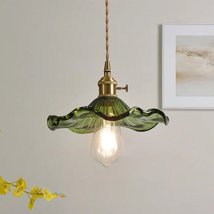 Vintage Glass Pendant Lights – Floral Motif – Wavy Shade – Decorative Hanging Lights 0