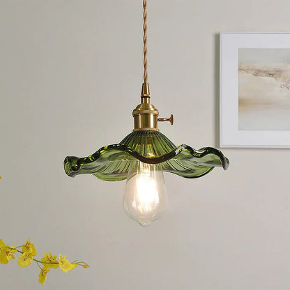 Vintage Glass Pendant Lights – Floral Motif – Wavy Shade – Decorative Hanging Lights 0
