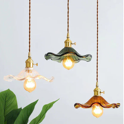 Vintage Glass Pendant Lights – Floral Motif – Wavy Shade – Decorative Hanging Lights 1