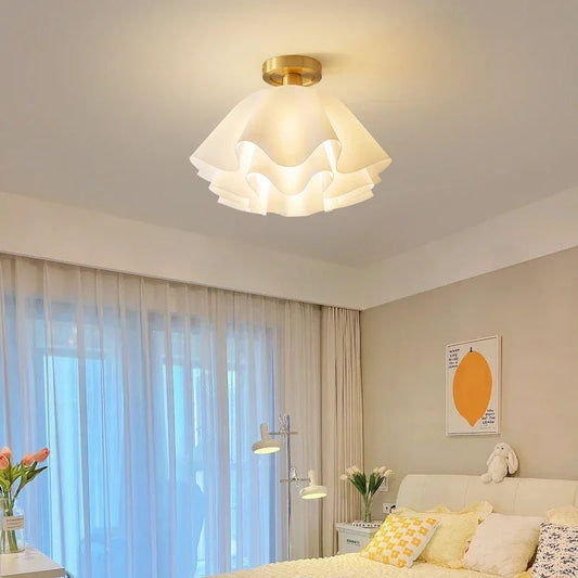 Wavy Fabric Shade Ceiling Light – Brass Base – Dimmable LED Ceiling Lights – Indoor Lighting 0
